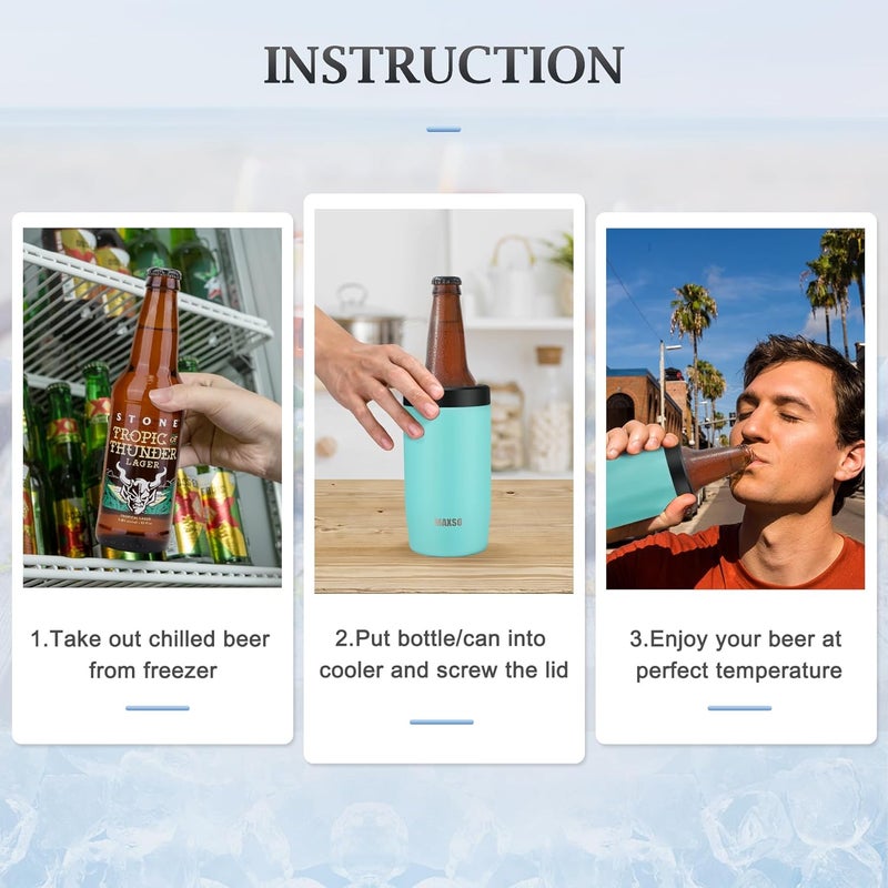 Max&So Slim Can Cooler, 4-in-1 Double Walled Stainless Steel Insulated Beer Can Holder, Works With All 12 Oz Cans,Bottles & As A Pint Cups - Turquoise - Image 3